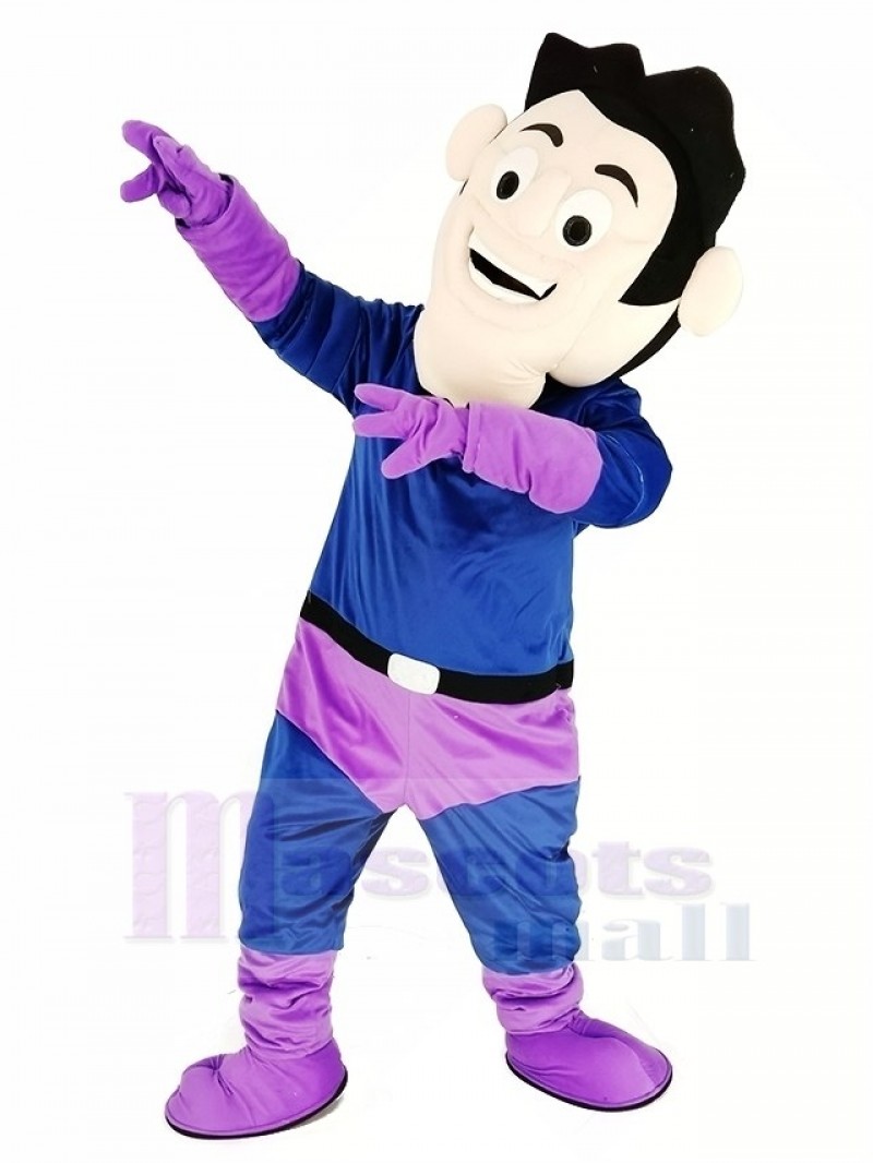 Super Hero in Purple and Blue Coat Mascot Costume People