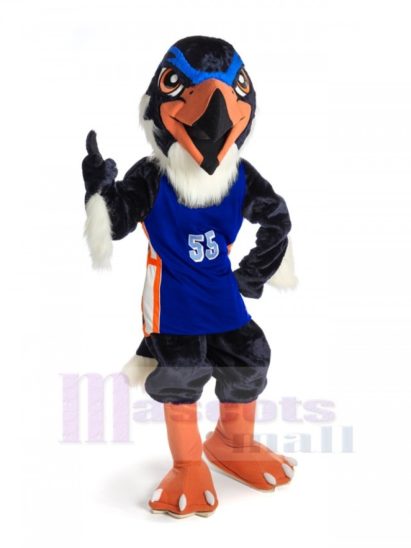 Sporty Fierce Eagle with Blue T-shirt Mascot Costume