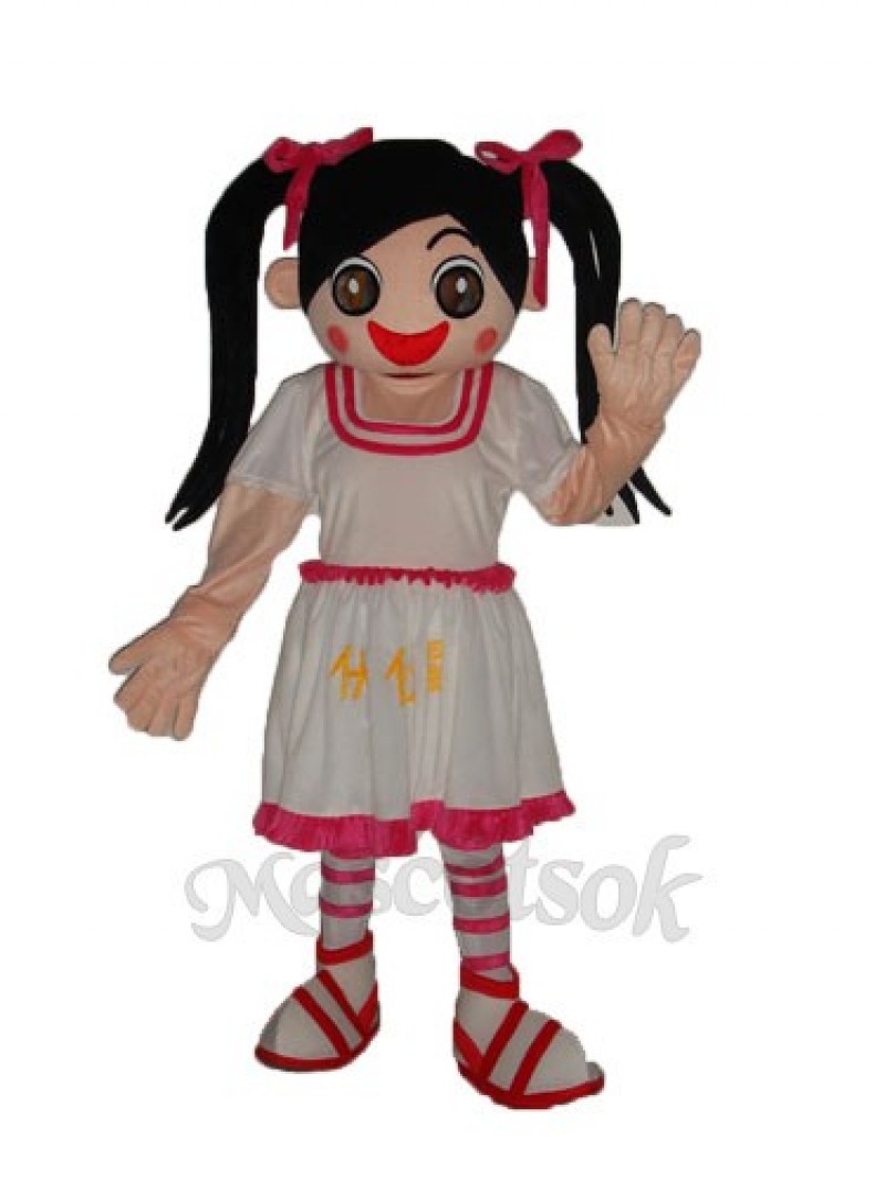 White Dress Little Girl Mascot Adult Costume