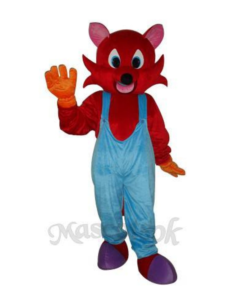 Red Fox in Blue Bib Overalls Mascot Adult Costume