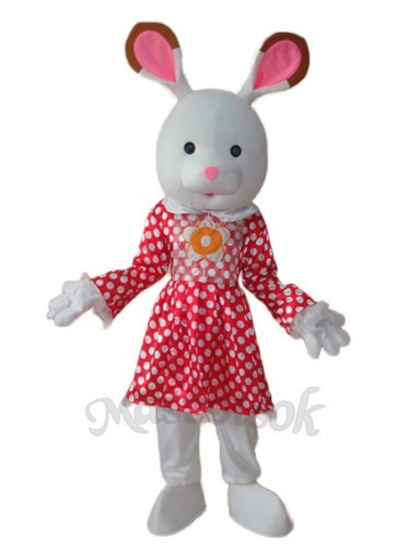 Easter Rabbit in White Dot Red Dress Mascot Adult Costume