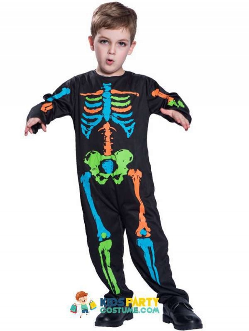 Carnival Anime Costume Halloween For Kids Scary Boy Skeleton Costume Black Pyjama Jumpsuit  Cosplay 