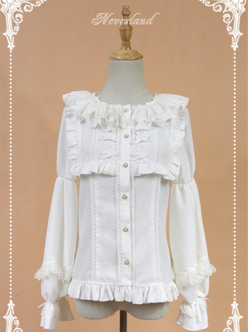 White Doll Collar Lantern Sleeve Bowknot Lolita Blouse