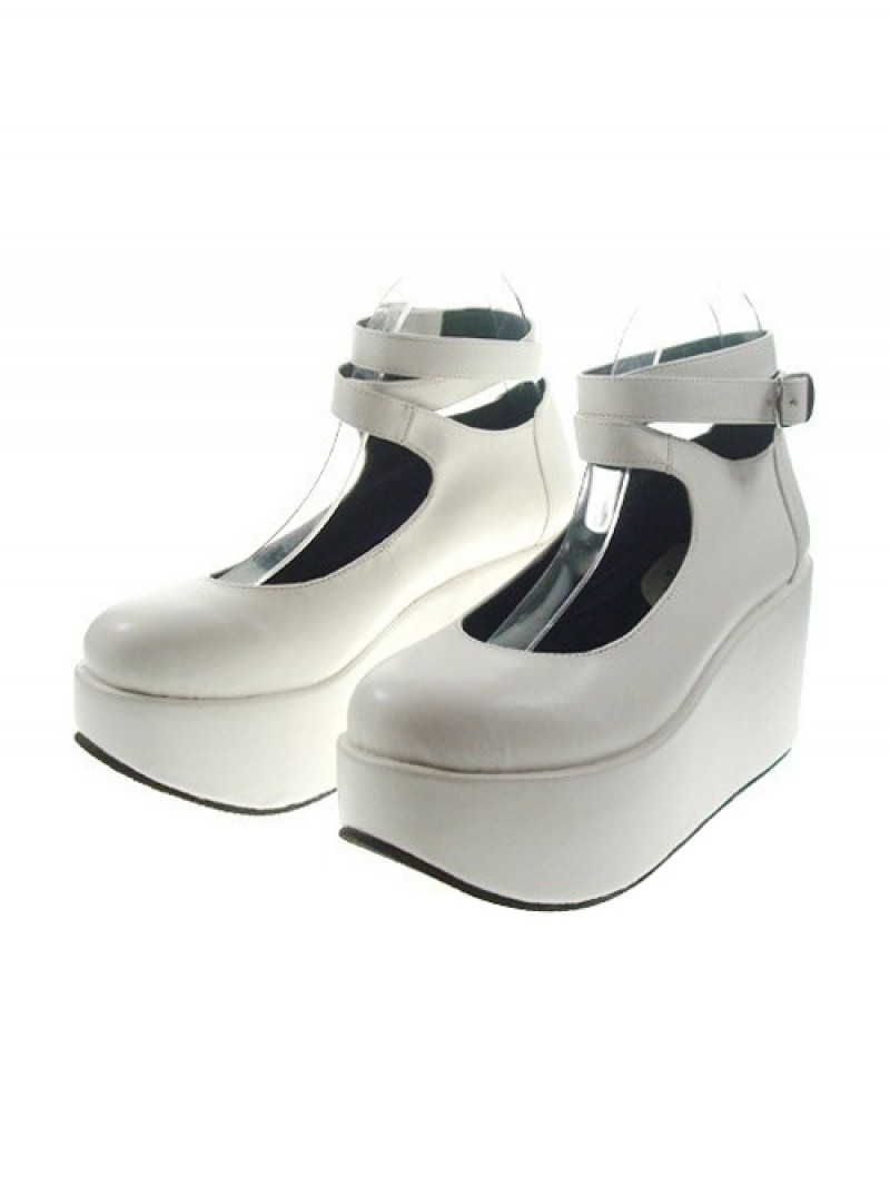 White 3.1" Heel High Gorgeous Polyurethane Point Toe Ankle Straps Platform Women Lolita Shoes