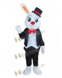 Single Ear Bunny in Tuxedo and Top Hat Mascot Costume