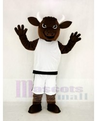 Brown Sport Power Bull with White Suit Mascot Costume Animal