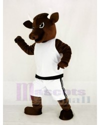 Brown Sport Power Bull with White Suit Mascot Costume Animal