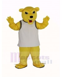 Power Fierce Yellow Bear in White Vest Mascot Costume