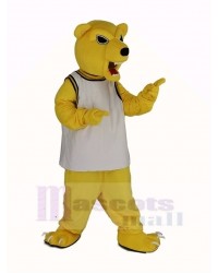 Power Fierce Yellow Bear in White Vest Mascot Costume