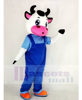 Cute Cow with Blue Overalls Mascot Costume Animal