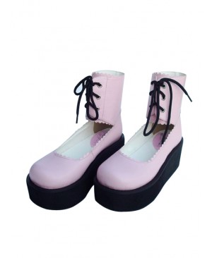 Pink 2.6" Heel High Adorable PU Round Toe Cross Straps Platform Girls Lolita Shoes