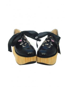 Black 3.1" Heel High Lovely Patent Leather Round Toe Ankle Straps Platform Lady Lolita Shoes