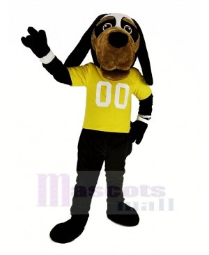 Cool Black Dog with Yellow T-shirt Mascot Costume Animal