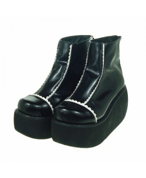 Black & White 3.1" Heel High Stylish Patent Leather Round Toe Scalloped Platform Girls Lolita Shoes