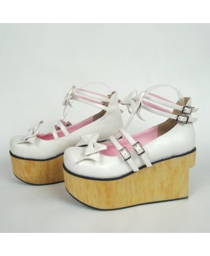 White 3.7" Heel High Classic PU Round Toe Bow Decoration Platform Lady Lolita Shoes