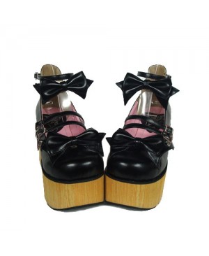 Black 3.7" Heel High Stylish Suede Round Toe Bow Decoration Platform Lady Lolita Shoes