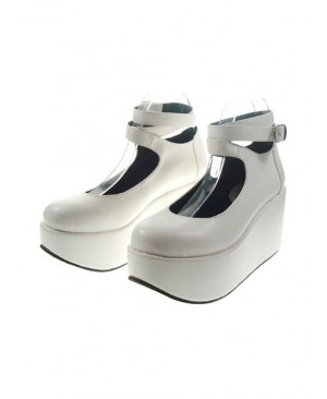 White 3.1" Heel High Gorgeous Polyurethane Point Toe Ankle Straps Platform Women Lolita Shoes