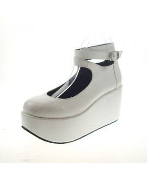 White 3.1" Heel High Gorgeous Polyurethane Point Toe Ankle Straps Platform Women Lolita Shoes