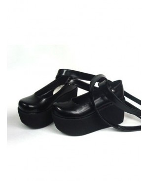 Black 3.7" Heel High Special PU Round Toe Ankle Straps Platform Women Lolita Shoes