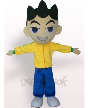 Big Head Boy In Yellow Clothes Plush Adult Mascot Costume