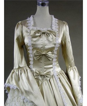 Victorian Palace Style Champagne Bowknot White Lace Lolita Prom Dress