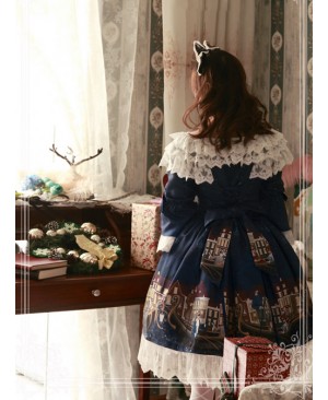 Magic Tea Party Gondola Series Printing Sweet Lolita Trumpet Sleeve Dress