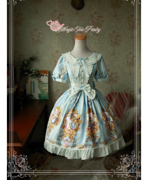 Magic Tea Party Alice Series Printing Sweet Lolita Short Sleeves Dress