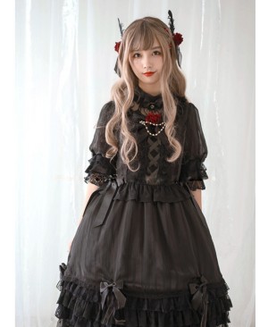 Chiffon Bowknot Lace Little Turtleneck Sweet Lolita Short Sleeves Dress