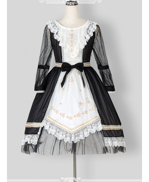 Chiffon Puff Sleeve Bowknot Ruffle Lolita Half Sleeve Dress