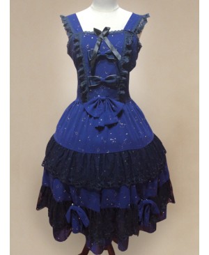 Bronzing Chiffon Navy Blue Ruffles Classic Lolita Dress