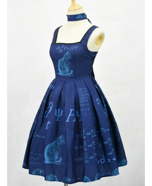 Schrodinger's Cat Series Printing High Waist Classic Lolita Sling Dress