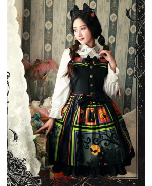 Magic Tea Party Black Spider Web Witch Castle Halloween Gothic Lolita Sling Dress
