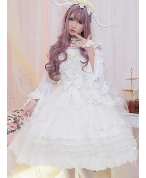 White Bride Chiffon Classic Lolita Sling Dress JSK