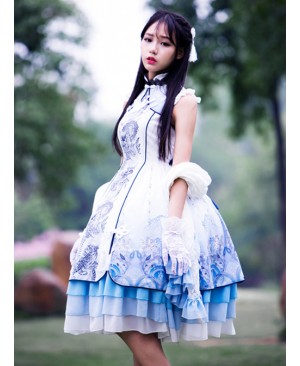 Tsing Lung White Tiger Series White Tiger Chinese Style Classic Qi Lolita Sleeveless Dress And Shawl Set