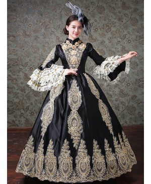 Lace Palace Style Black Trumpet Sleeve Classic Lolita Prom Dress