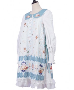 Soft Pancake Series Blue JSK Classic Lolita Sleeveless Dress And Long Sleeve Lining Dress Set
