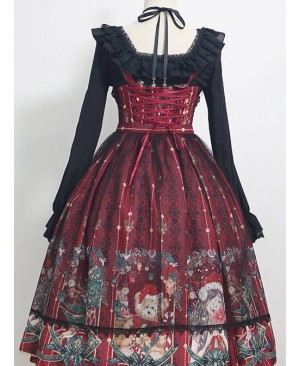 Alice's Christmas Series JSK Classic Lolita Wine Red Sling Dress