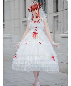 Elegant Pure White Lace Long Style Classic Lolita Sling Wedding Dress