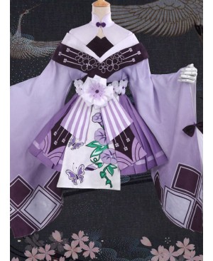 Butterfly Embroidery Cherry Blossoms Jacquard High Collar Classic Lolita Purple Kimono