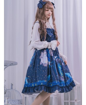 Nebula Whale Series JSK Classic Lolita Blue Sling Dress