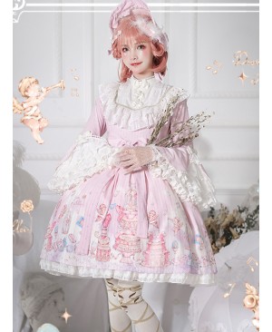 November's ode Series OP Cute Printing Sweet Lolita Trumpet Sleeve Dress