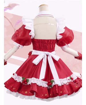 Cherry Decoration Rose Printing Red Sweet Lolita Short Sleeve Puff Sleeve Dress