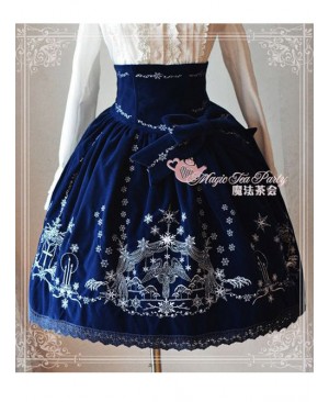 Winter Mass Embroidery Navy Blue High Waist Classic Lolita Skirt