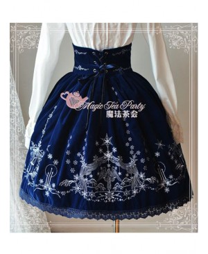 Winter Mass Embroidery Navy Blue High Waist Classic Lolita Skirt