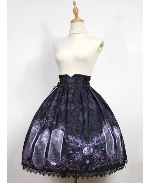 Nightmare Curse Double Binding Bands Black Lolita Skirt