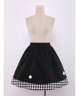 Cute Poker Embroidery Lolita Plaid Splicing Skirt