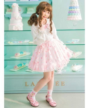 Strawberry Cookie Pink Bowknot Sweet Lolita Skirt