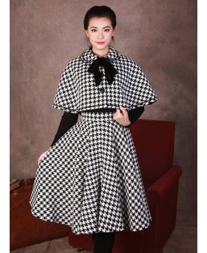 Monets Garden Vintage Houndstooth Lolita Skirt And Cloak Set