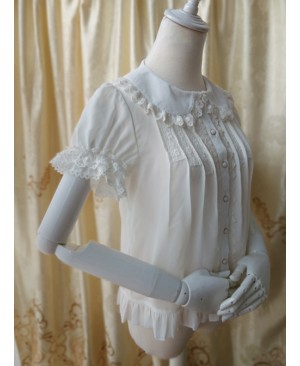 BTOCHK Chiffon Doll Collar Loose Classic Lolita Short Shirt
