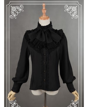 Black High Collar Bowknot Lantern Sleeve Lolita Blouse